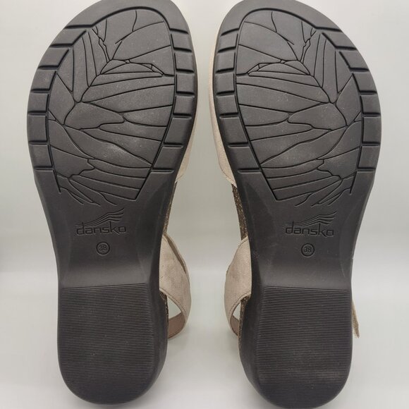 Dansko Rowan Suede Ankle Strap Clogs Beige Sparkle Leather Size 38 Comfort Shoes - Picture 9 of 16